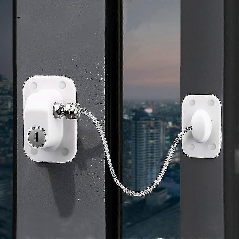 Window Safety Locks Self Adhesive Baby Window Restrictor With Key Upvc Window Locks Child Safety Cable Lock Pet Window Restrictors No Drilling Kids Re