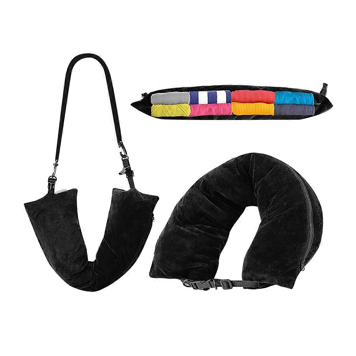 Travel Neck Pillow Stuffable with Clothes,Stuffable Neck Pillow black