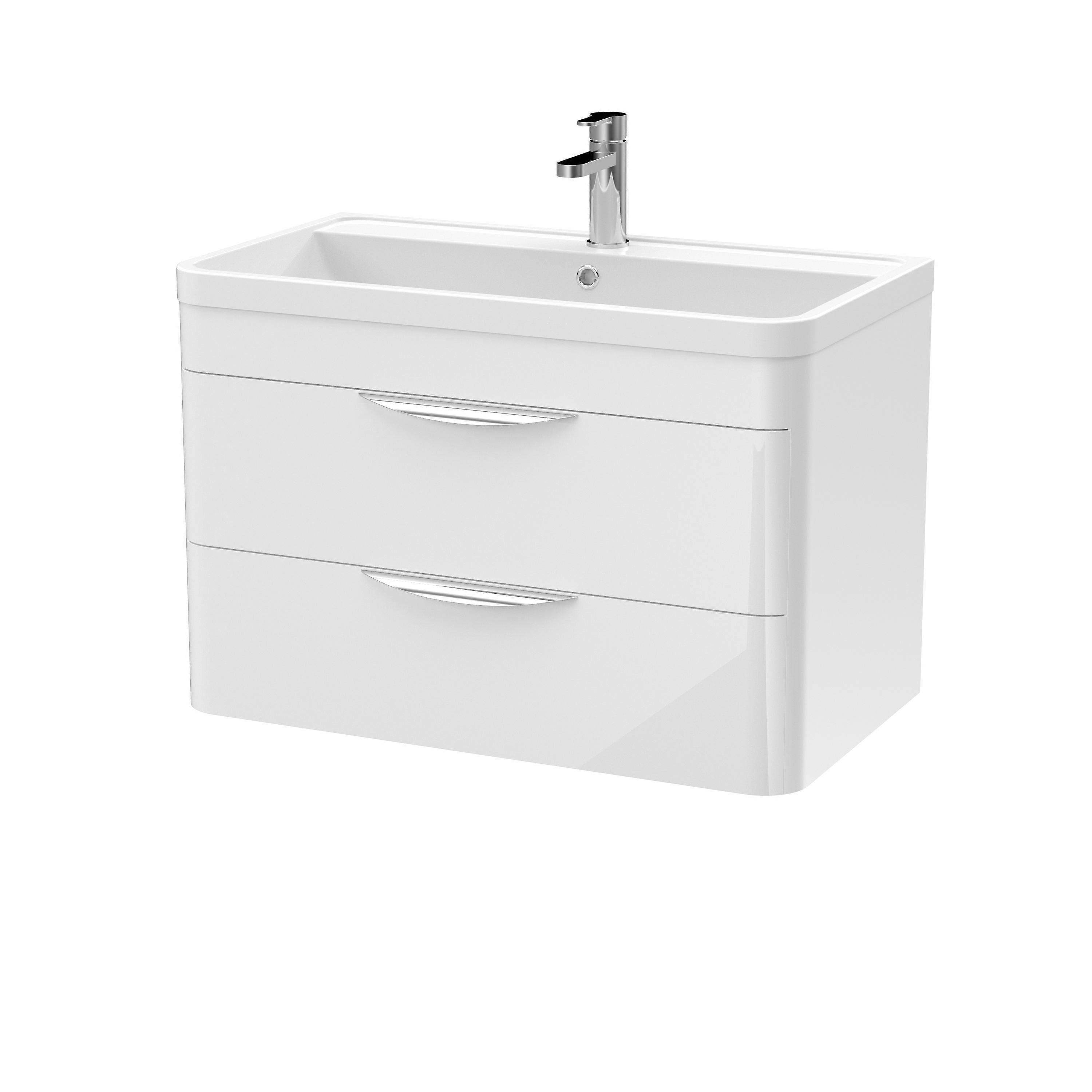 Modern 2 Drawer Wall Hung Bathroom Vanity Basin Unit 600mm - Gloss White