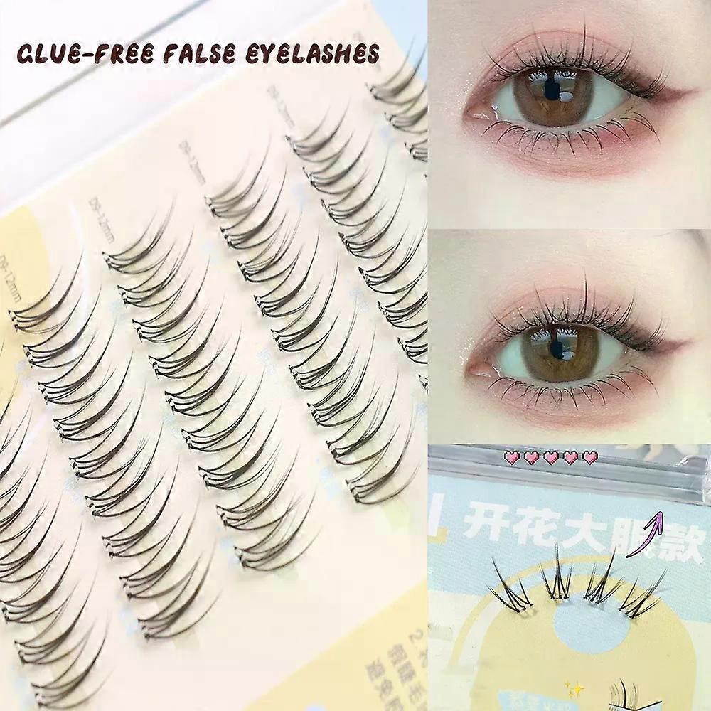6 rangées de faux cils sans colle en un seul grappe, naturels et recourbés pour un port confortablemaquillage des yeux de faux cils