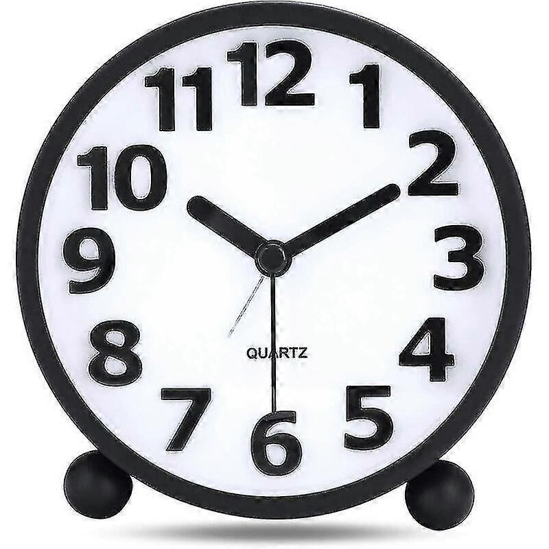 Silent Analog Alarm Clock,Black Metal Large 3D Digits,Non Ticking Table Clock with Night Light Bedside Alarm Clock 10.8cm new SZRH A-G