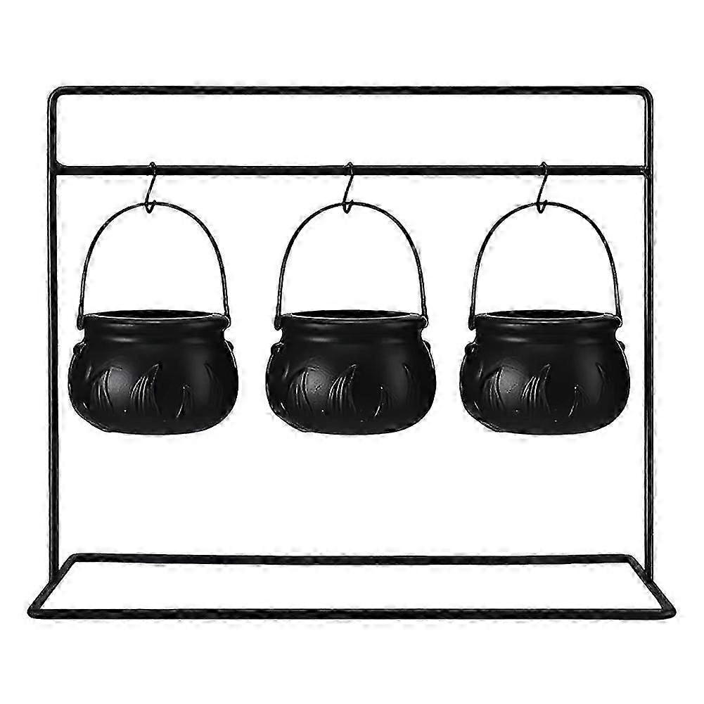 3Pcs Trick or Treat Candy Bucket with Handle & Holder Plastic Witch Cauldron Witches Decorative Pot