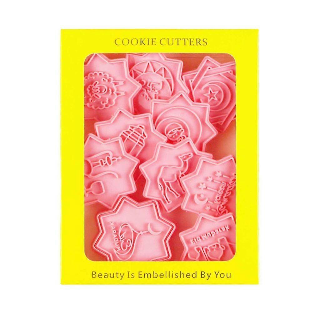 10Pcs Plastic Biscuit Mold Eid Mubarak Cookie Cutters Baking Pastry Bakeware