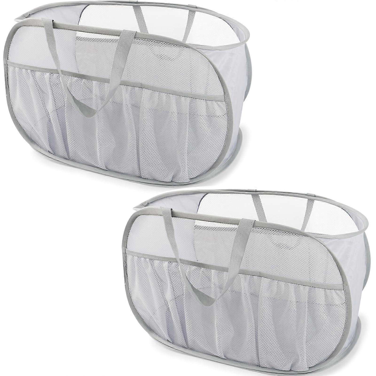 2 Pack Collapsible Laundry Baskets Foldable Mesh Light Weight for Dorm