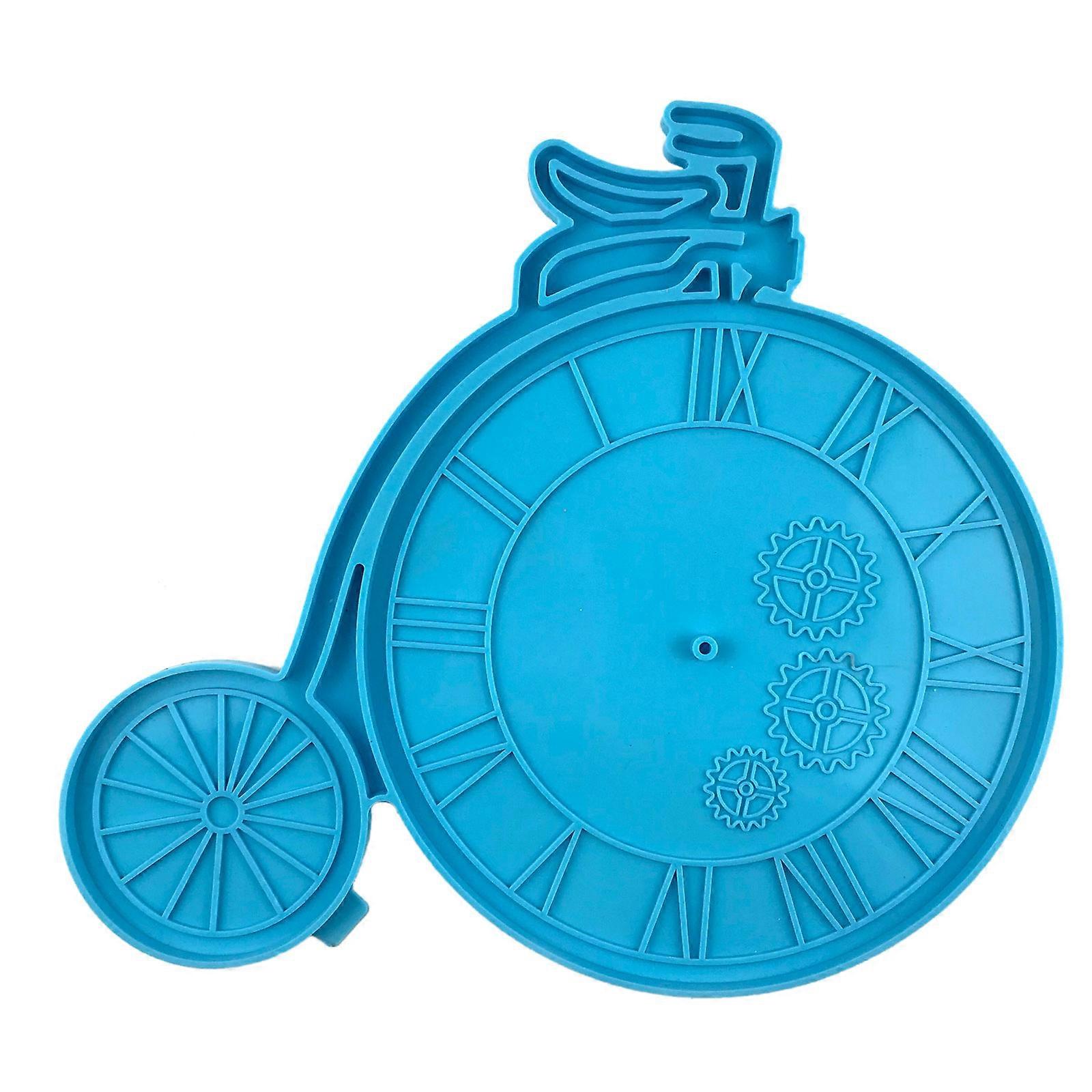 Bicycle Clock Glue Mold Diy Round Gear Clock Wall Hanging Silicone Mold Round Square Clock Core for DIY Jewelry Making Blue