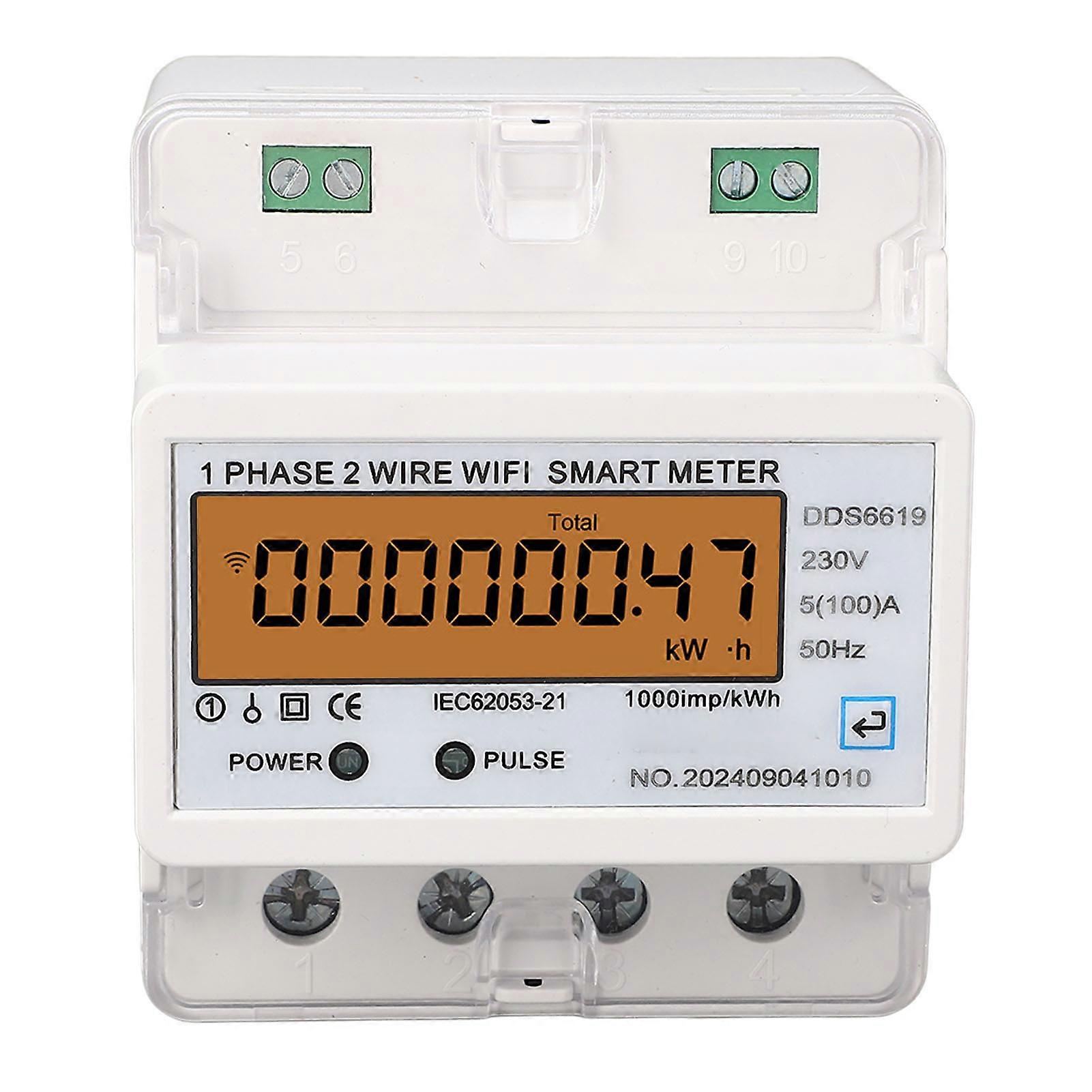 WiFi Smart Meter 1 Phase 2 Wire Din Rail for Tuya Energy Voltage Current Power Factor Frequency 5