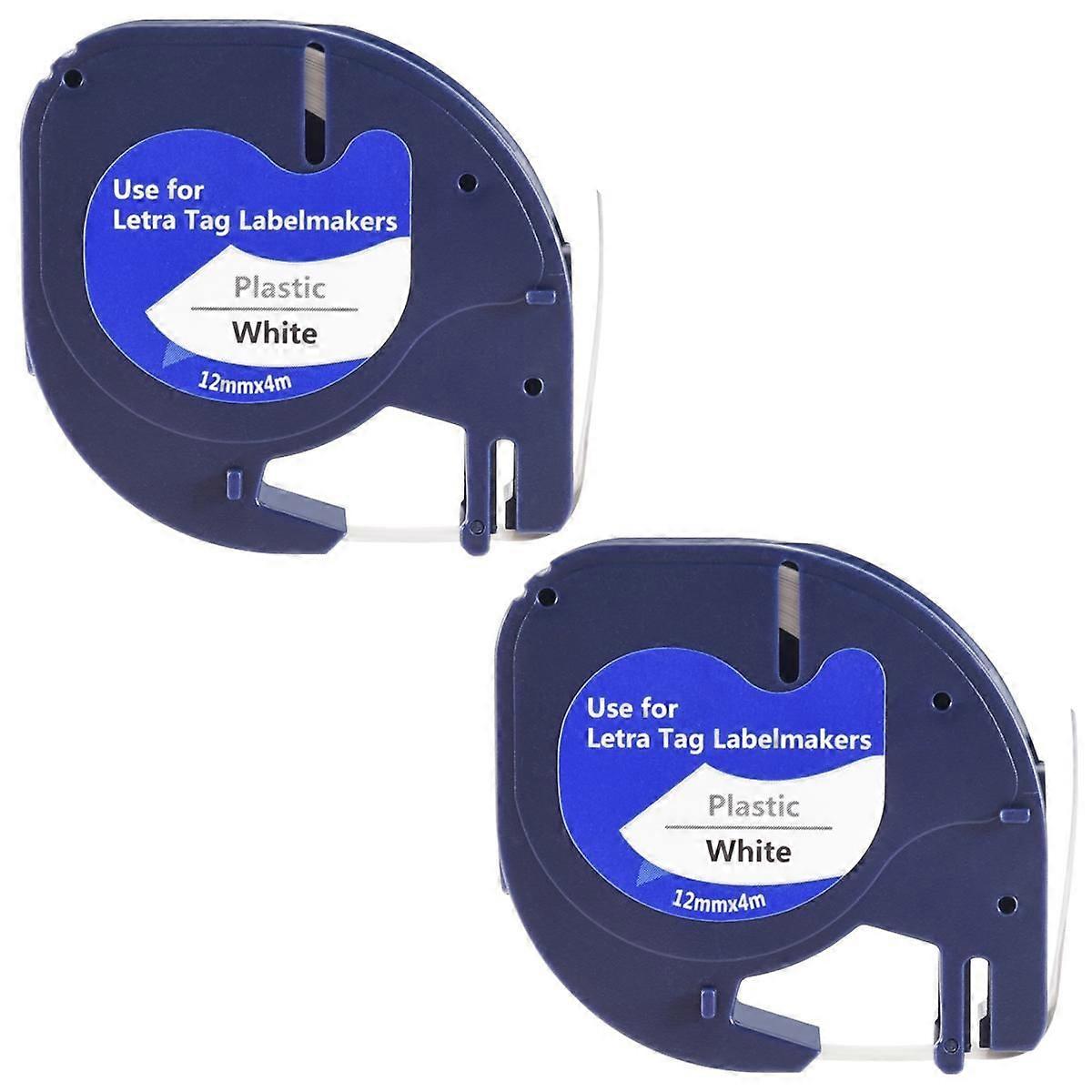 2 Pack Plastic Label Tapes for LetraTag 91201 Black on White (12mm x 4M) for -100H, -100T, -2000, QX50
