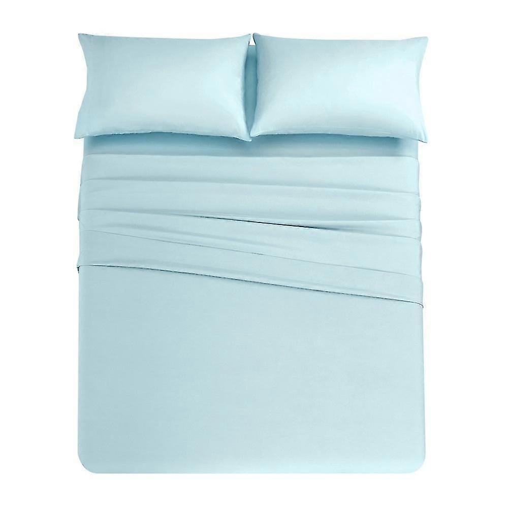 4-piece Queen Size Bed Flat Sheet Pillowcases Fitted Sheet Set-navy Blue