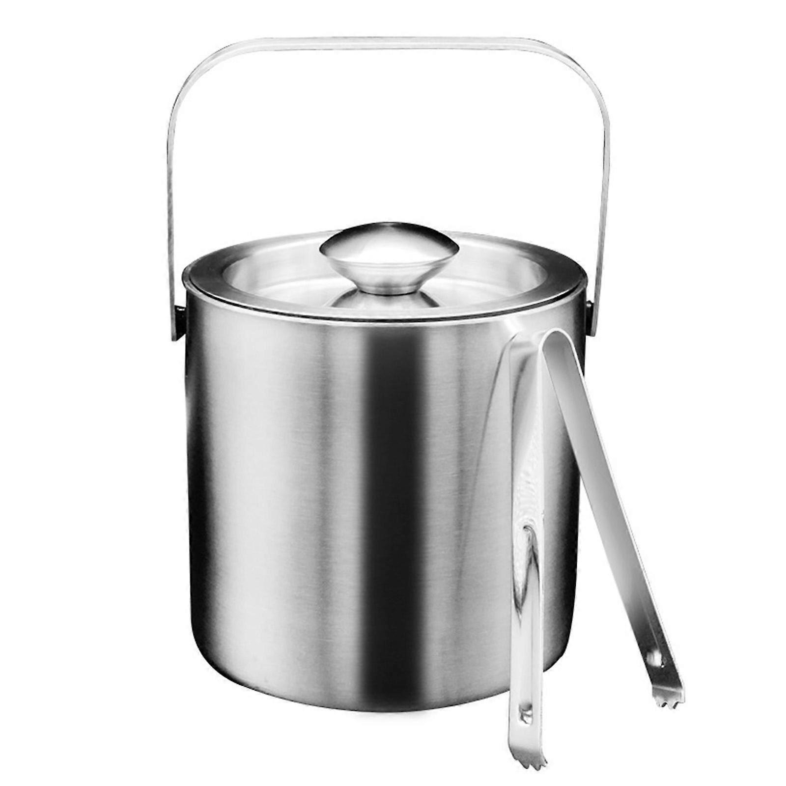 Steel Ice Bucket with Lid and Tongs Cold Beverage Container Unique Ice Bucket for Parties and Outdoor Gatherings