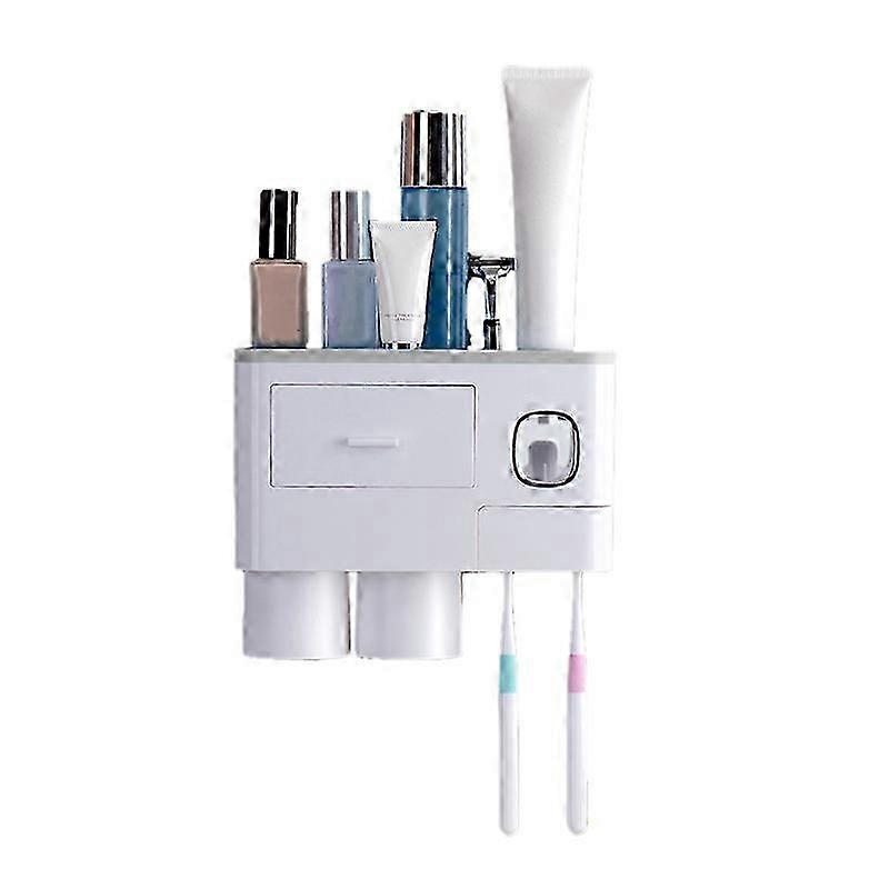 Wall Mounted Toothbrush Holder Multi Function Magnetic Absorption Bathroom Storage Rack with Drawer Toothpaste Dispenser 2025