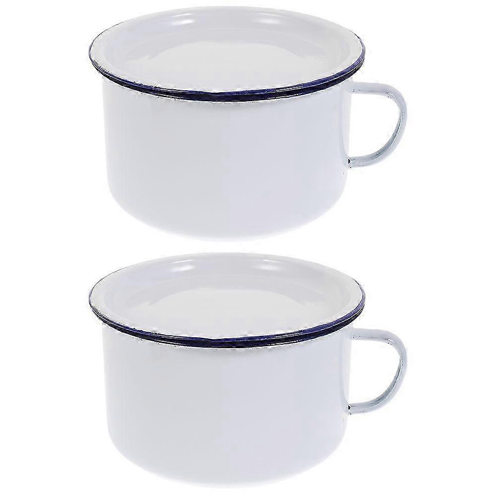 2pcs bols à ramen en émail rétro avec couvercles et poignées, 16X16X10CM