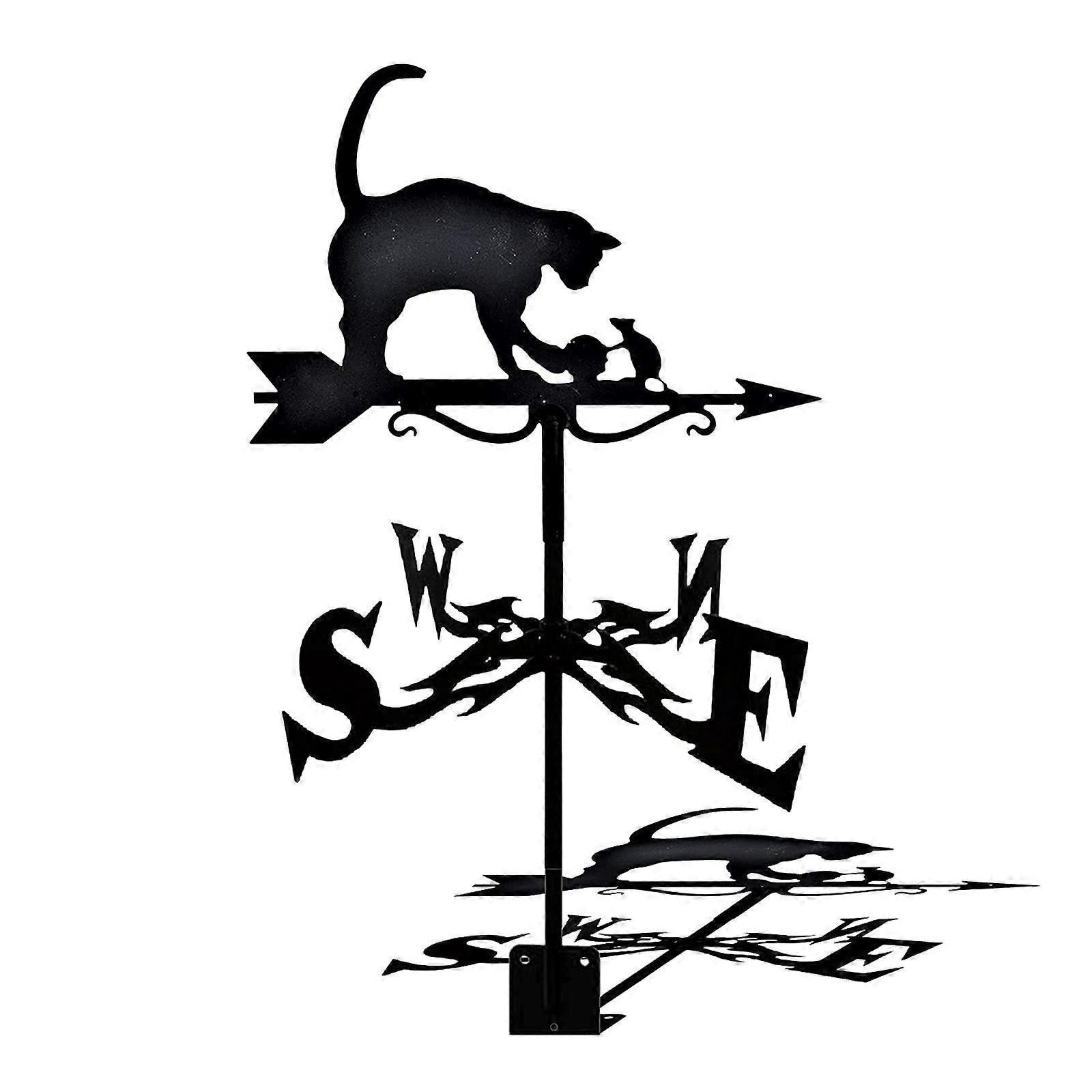 Metal Weather Vane with Roof Mount, Creative Cat and Mouse Design, Stainless Steel Garden Wind Indicator for Home and Farm Decor