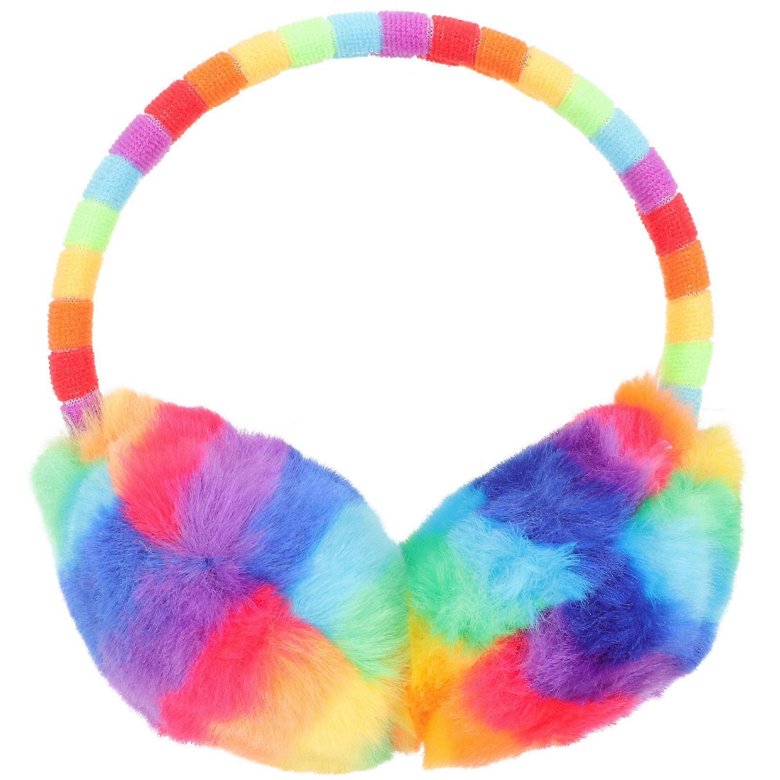 Soft Knitted Plush Ear Muffs Winter Windproof Ear Warmer Cozy One Size Rainbow Design