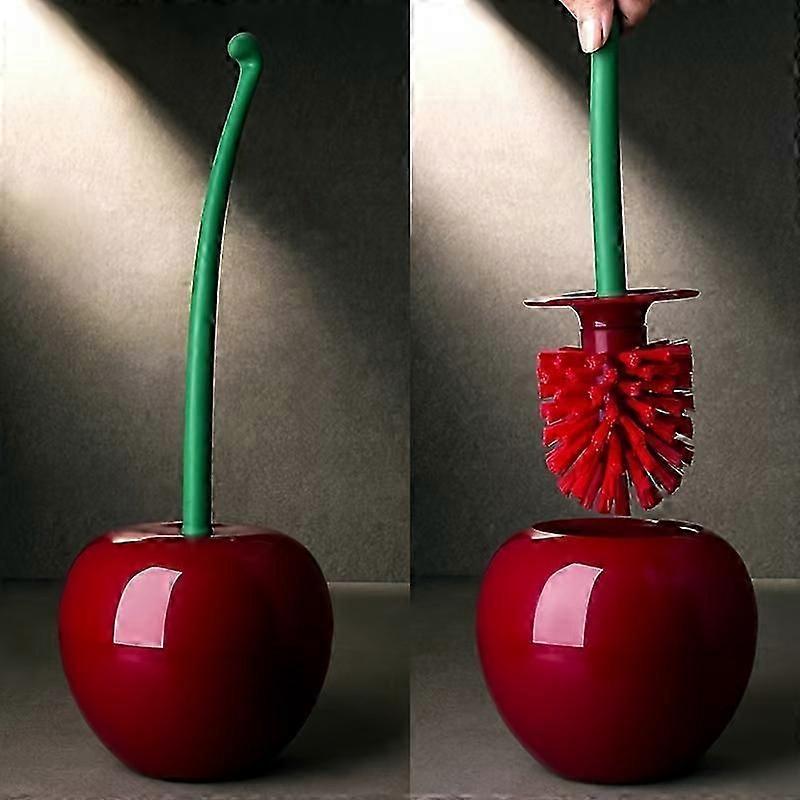 Cherry-shaped Toilet Brush And Holder Set - Ergonomic Handle, Soft Bristles, Compact Design, Easy Cleaning, Cute Bathroom Decor, Uncharged Power Mode,