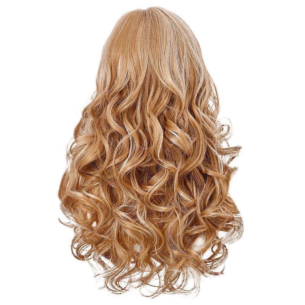 Golden Wig Cap for Decoration Use Artificial Fiber Comfortable and Breathable Long Curly Style 1Pc