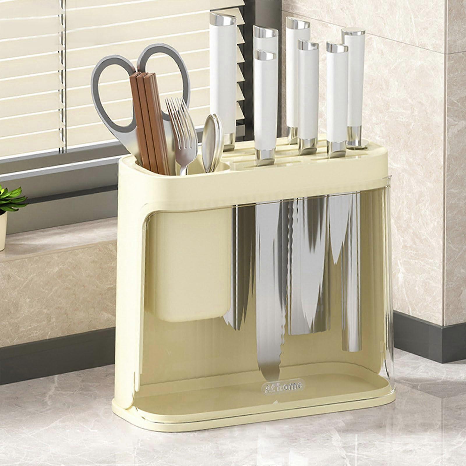 Rotatable kitchen utensil holder with removable divider, multicolored, drainable (Yellow)