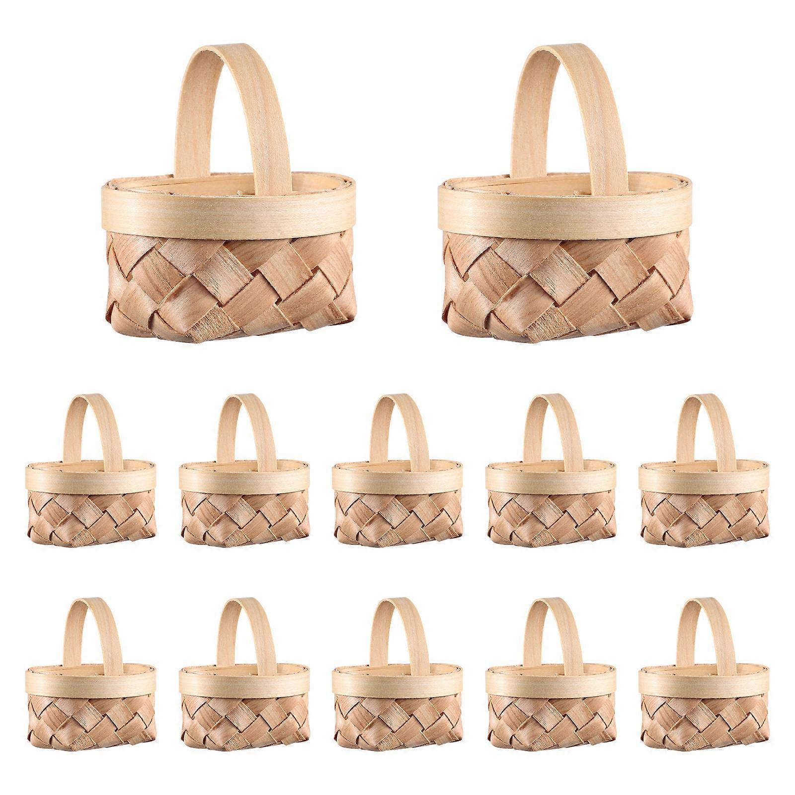 Cabilock 12pcs Small Woven Timber Baskets in Light Brown for Storage and Decorative Use