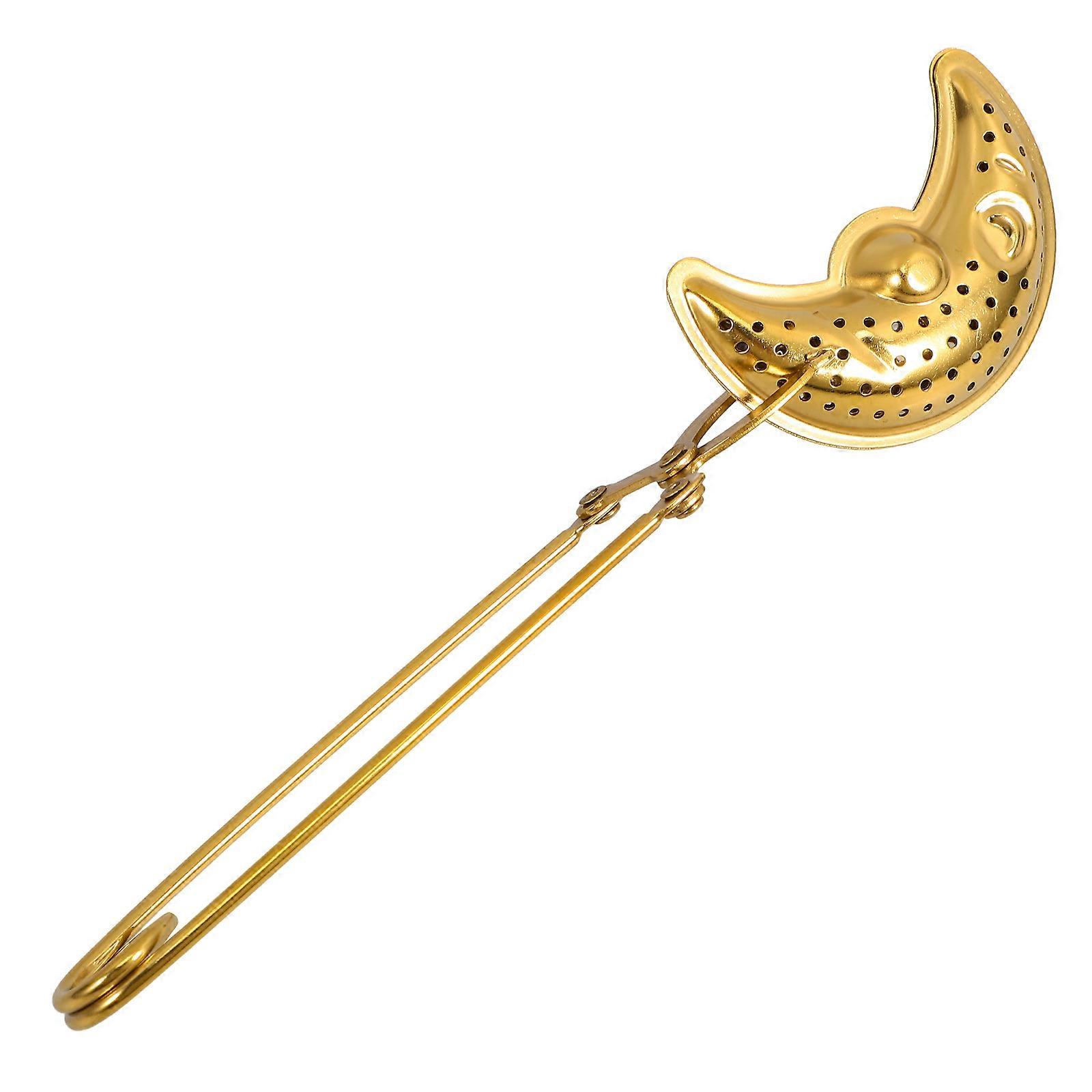 Convenient Tea Leaf Strainer Metal Tea Filter Spoon Elegant Design Moon-Shaped Handle Golden 17.00X4.00X3.00CM Reusable 1Pack