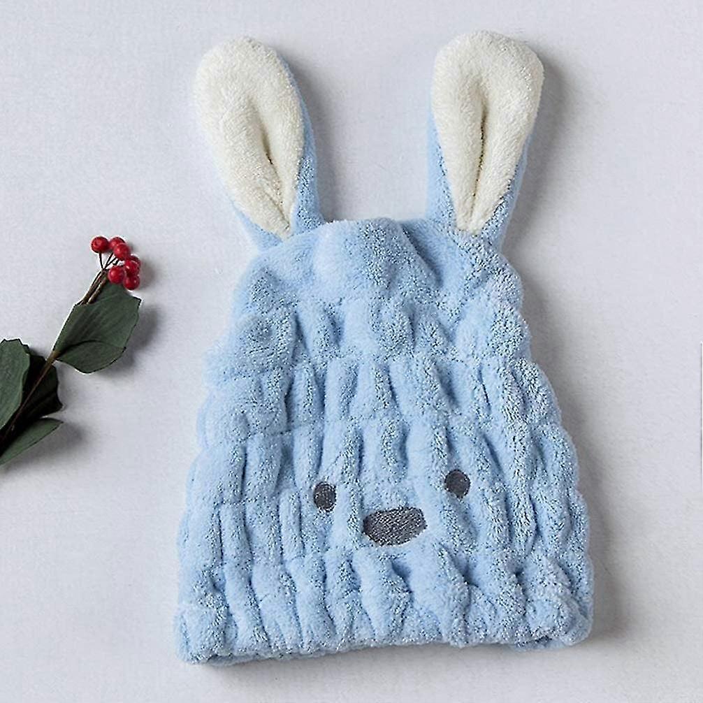 速乾性ヘアタオル-かわいいウサギの耳のデザイン-女性と女の子のための吸水帽子-スカイブルー