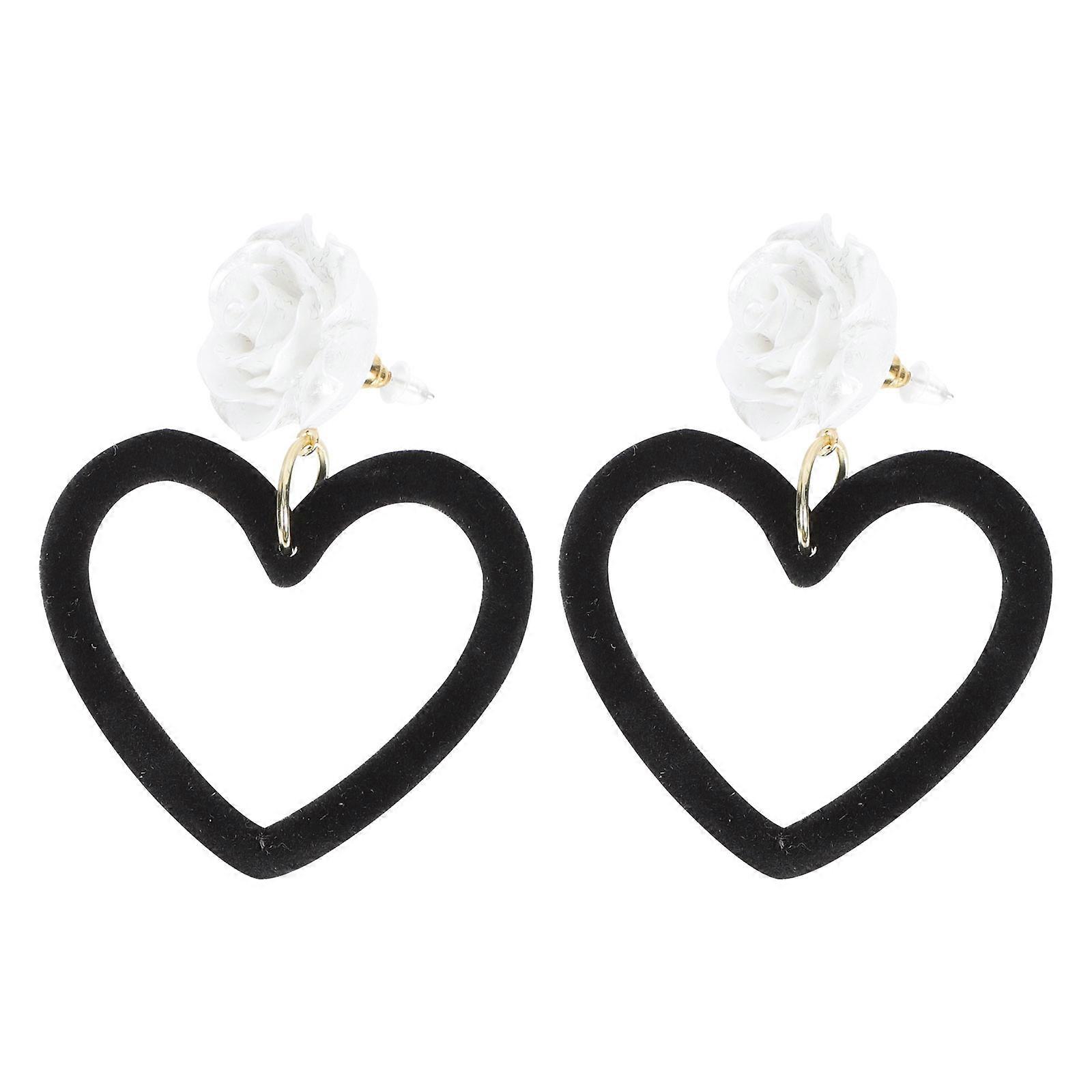 Heart-Shaped Earrings Elegant Ear Studs for 1Pair Black Alloy Material
