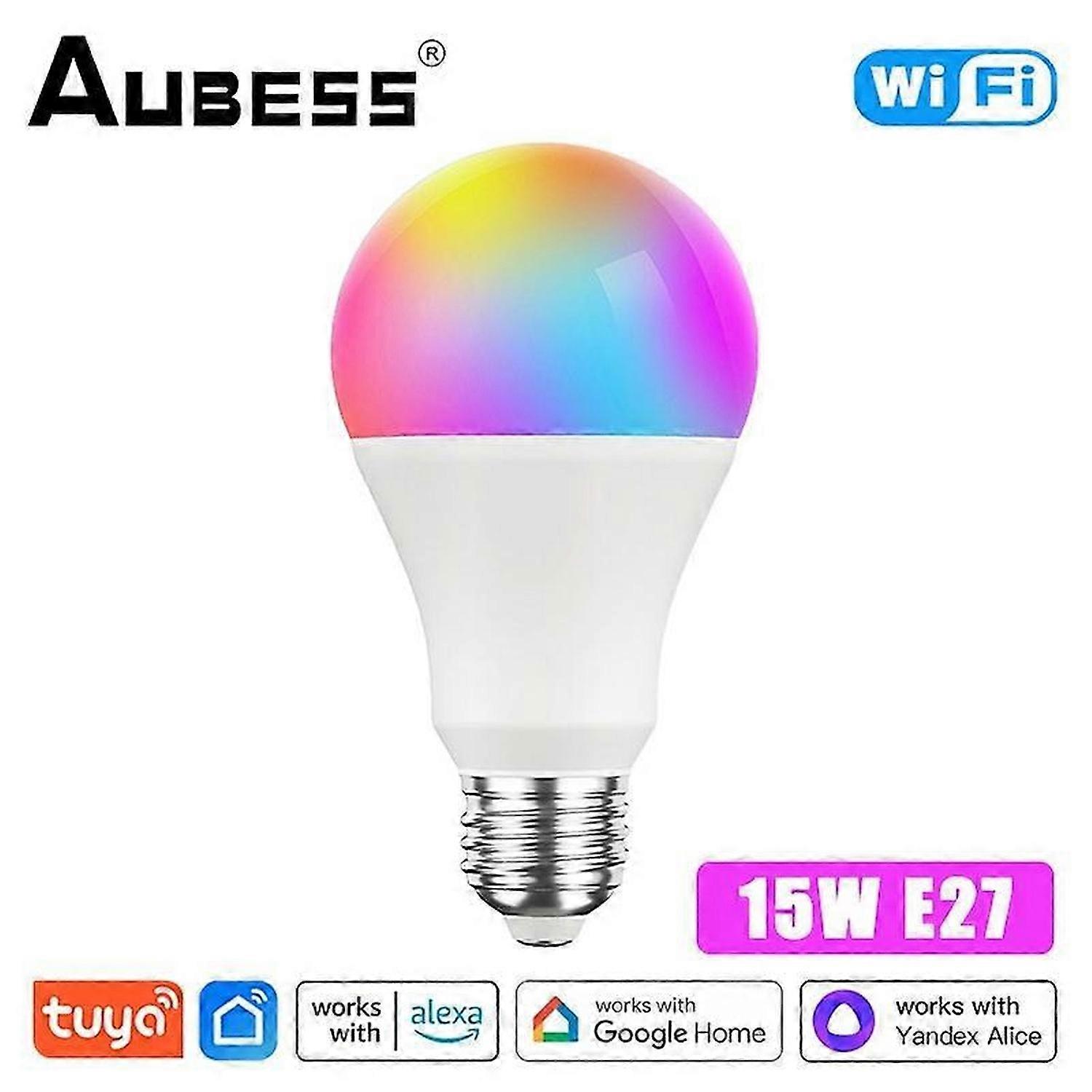 AUBESS 15W Tuya E27 / B22 Ampoules LED RGB CW WW WiFi LED Lampe Alexa Smart