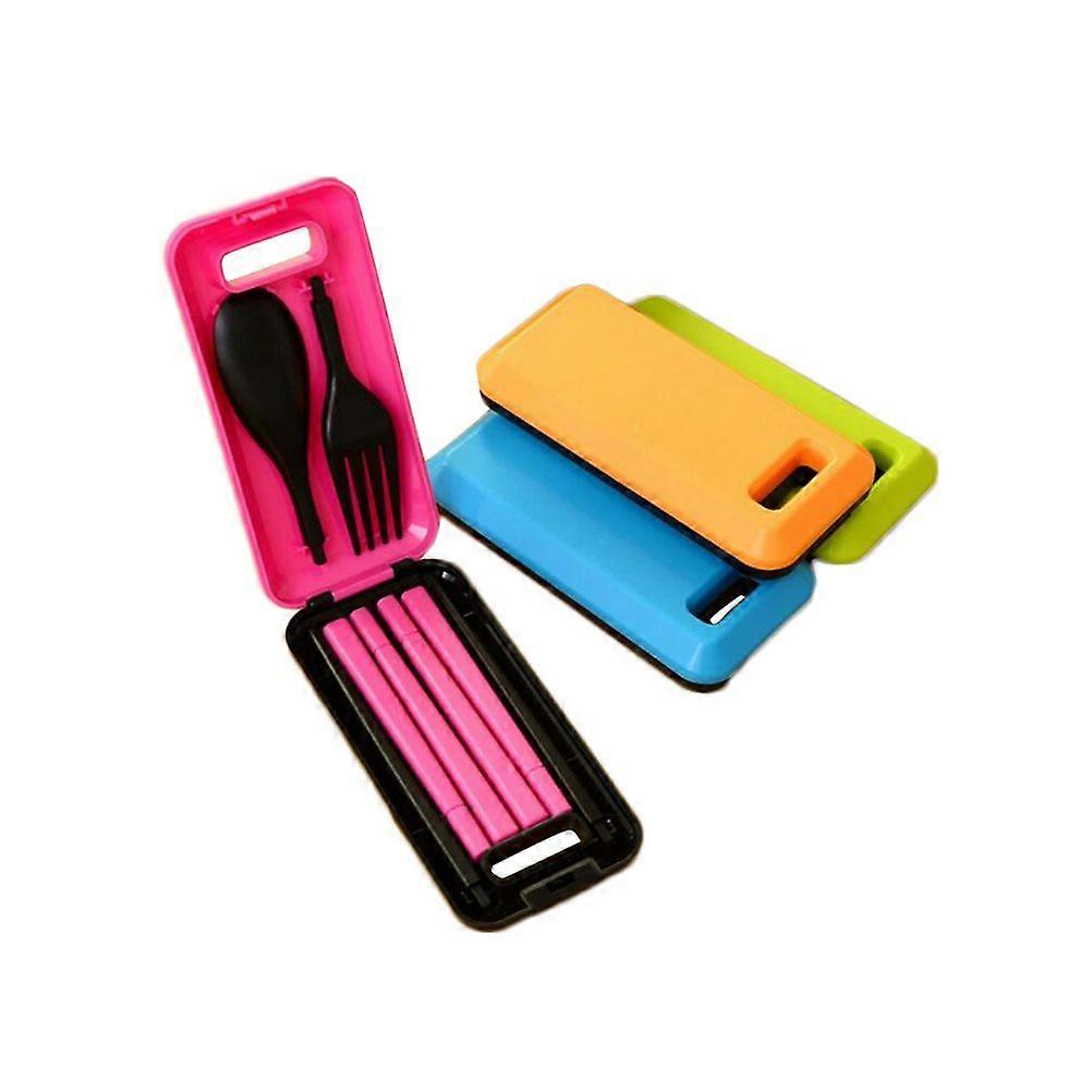 3PCS ABS Plastic Fork Spoon Chopstick Tableware Portable Travel Suit Folding Combination Solid Chinese Dinnerware Sets Random Color