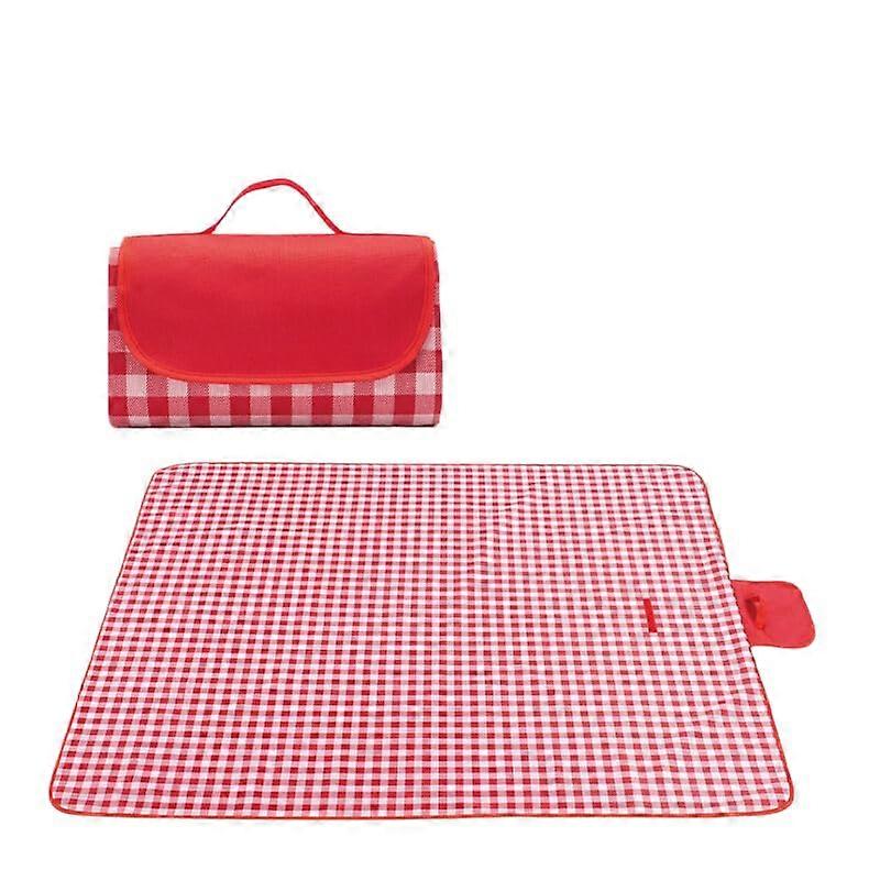 Outdoor Picnic Blanket - Extra Large 80x80 Cm Waterproof Sand Mat for Beach, Camping, Hiking, and Parks in Red and White Grid Design