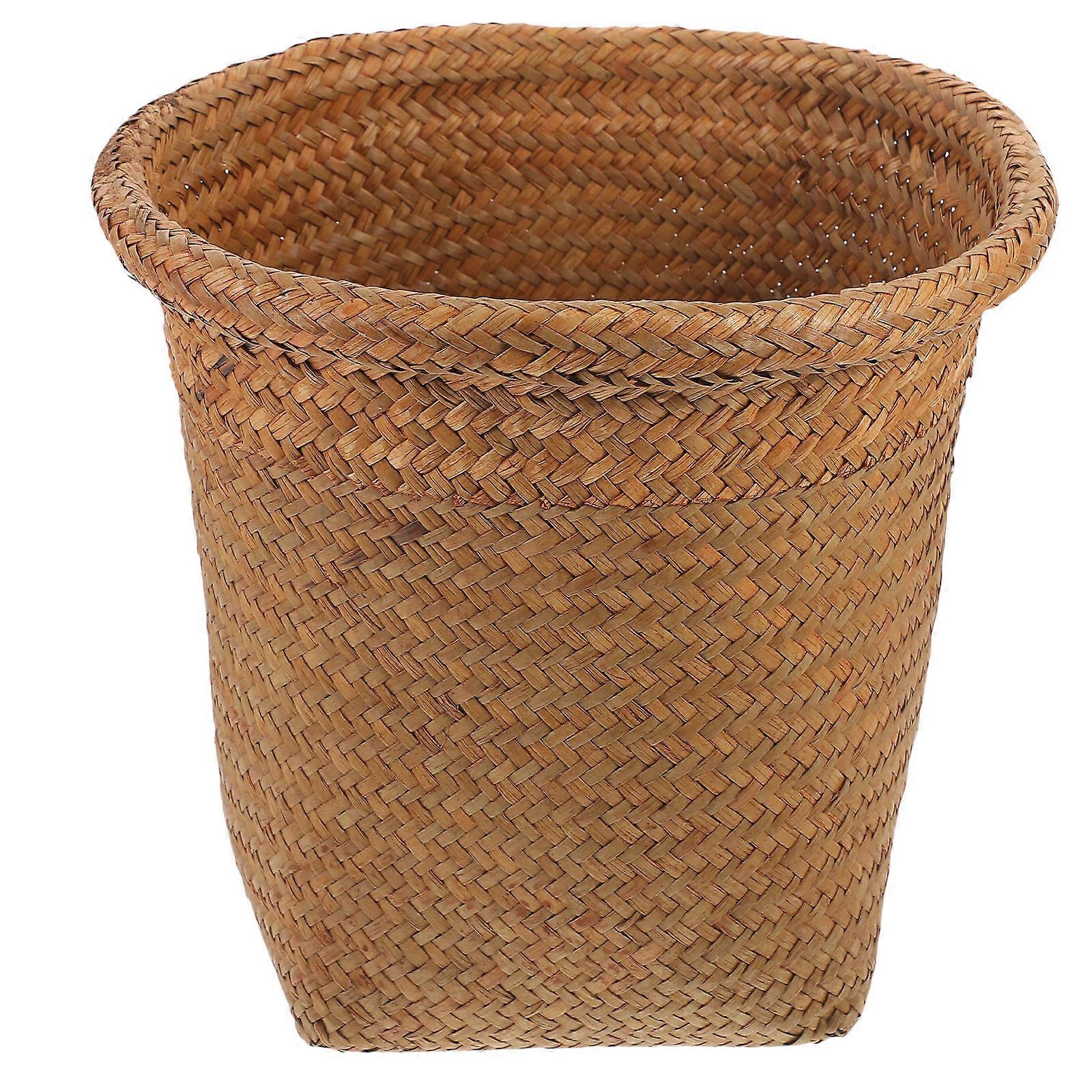 Clothes Storage Basket Rattan Woven Clothes Hamper Household Laundry Container Storage Solution Brown Small Minimalist Homeowners 1Pack