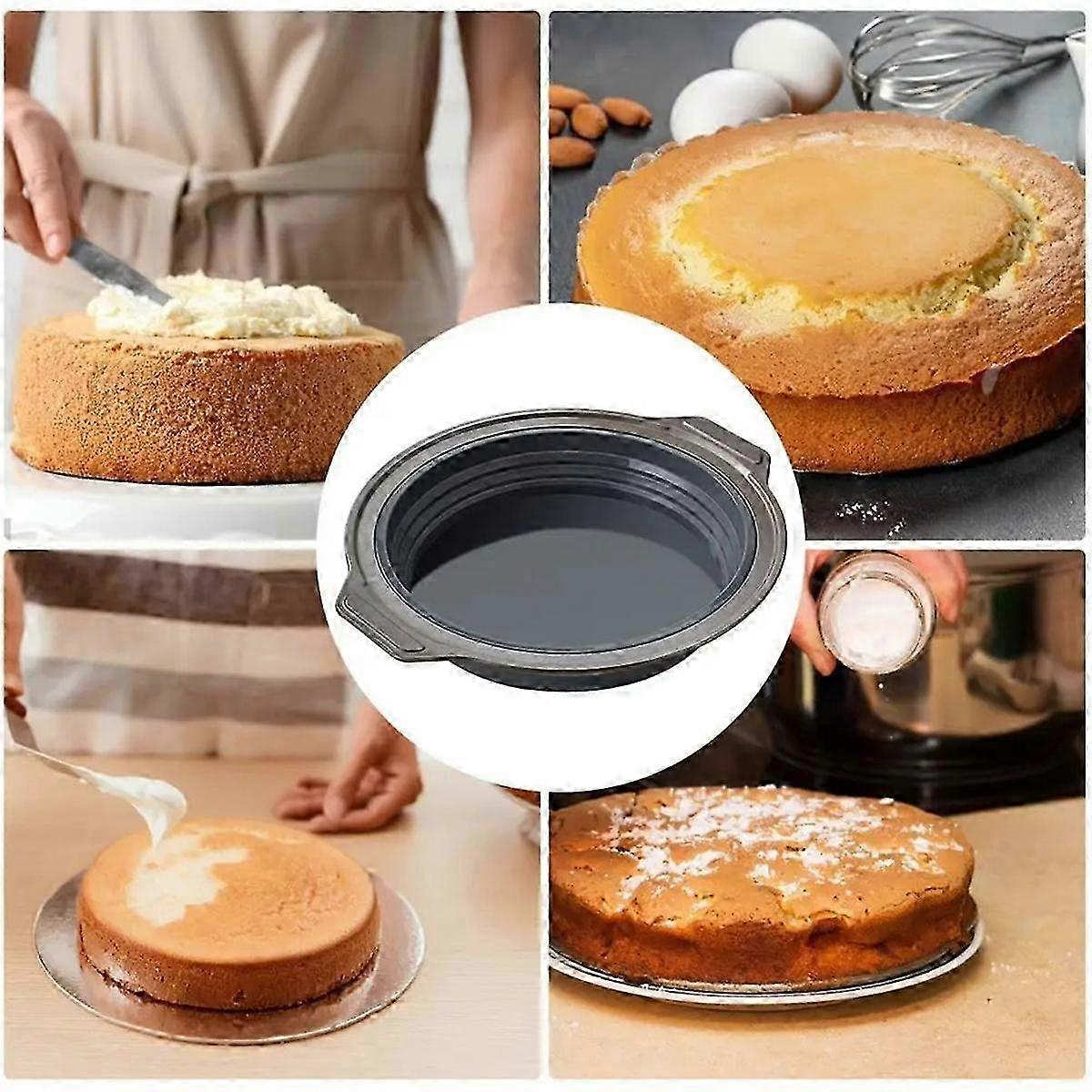 Round Shape Silicone Folding Cake Baking Pan Mousse Fondant Cylinder Mould for Pastry Dessert Jelly Making, Red