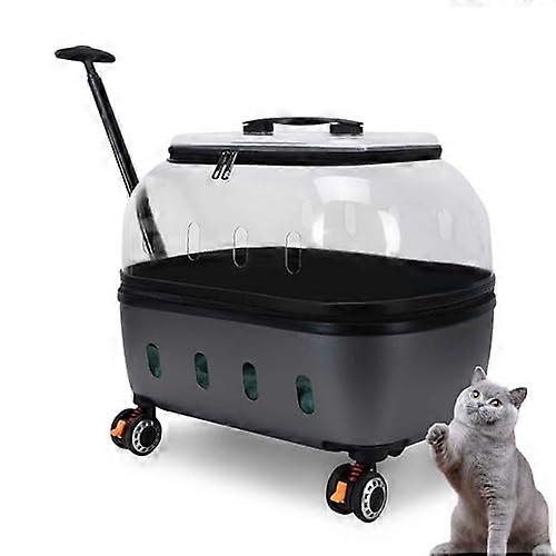 Wheeled Cat Carrier with Wheels, Ventilated Mesh, Telescopic Handle for Small Pets