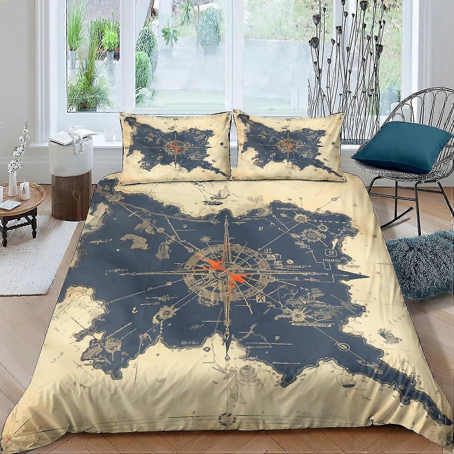 3D Printed Compass Duvet Cover Set, 3 Piece Bedding Collection, Soft & Smooth with Pillowcases, Easy Care