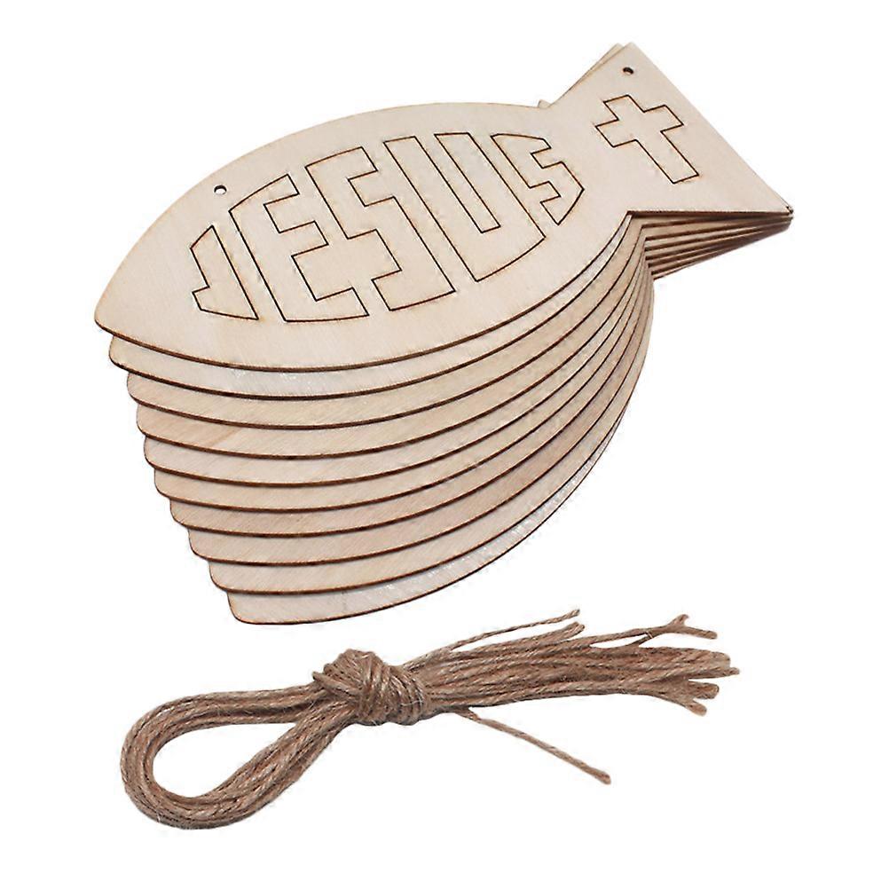 Fish Shaped Wooden Craft Decoration, Hand Painted Hollow Wooden Chips with Hemp Rope for Home Party Hanging, Durable DIY Art for Creative Decoration