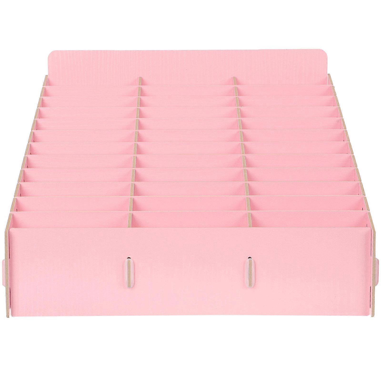 Office Organizers For Desk Multi-Grids Wooden Tabletop Smartphone Holder Container Pink 32X29.2CM Store Smartphone