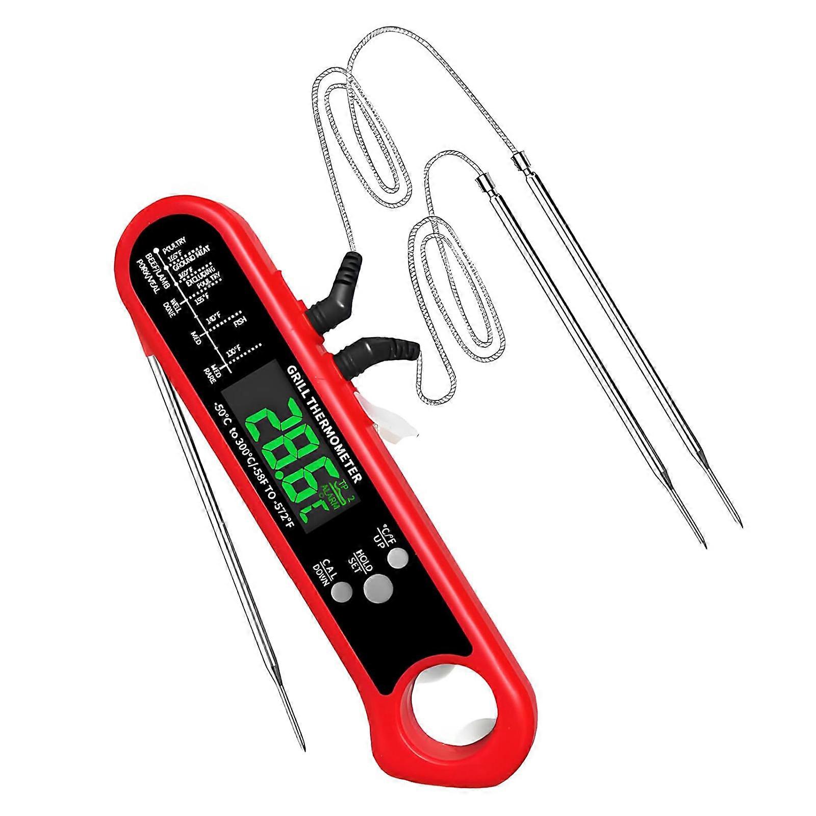 Two Probe Cooking Thermometers With Rotating Digital Screen Programmable Temperature Alarm For Baking Grilling Barbecue  Red