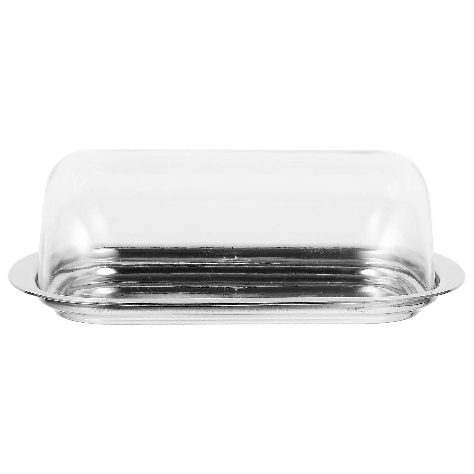 Stainless Steel Dish Container Butter Holder Odor Protection Freezer Storage For Baking 1Pack Clear Lid