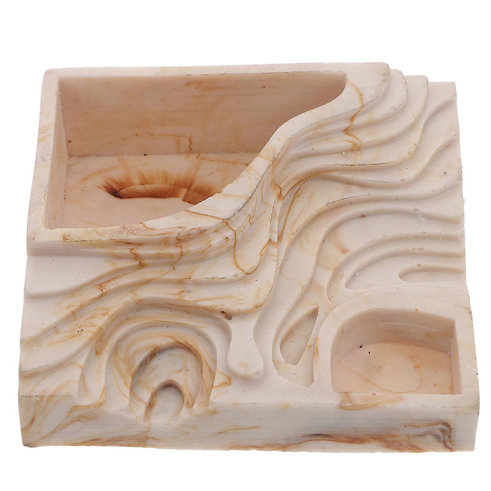 Reptile Feeding Basin Resin Rock-Like Accessory Daily Use Light Brown 11X11X3.2CM Feeding 1Set