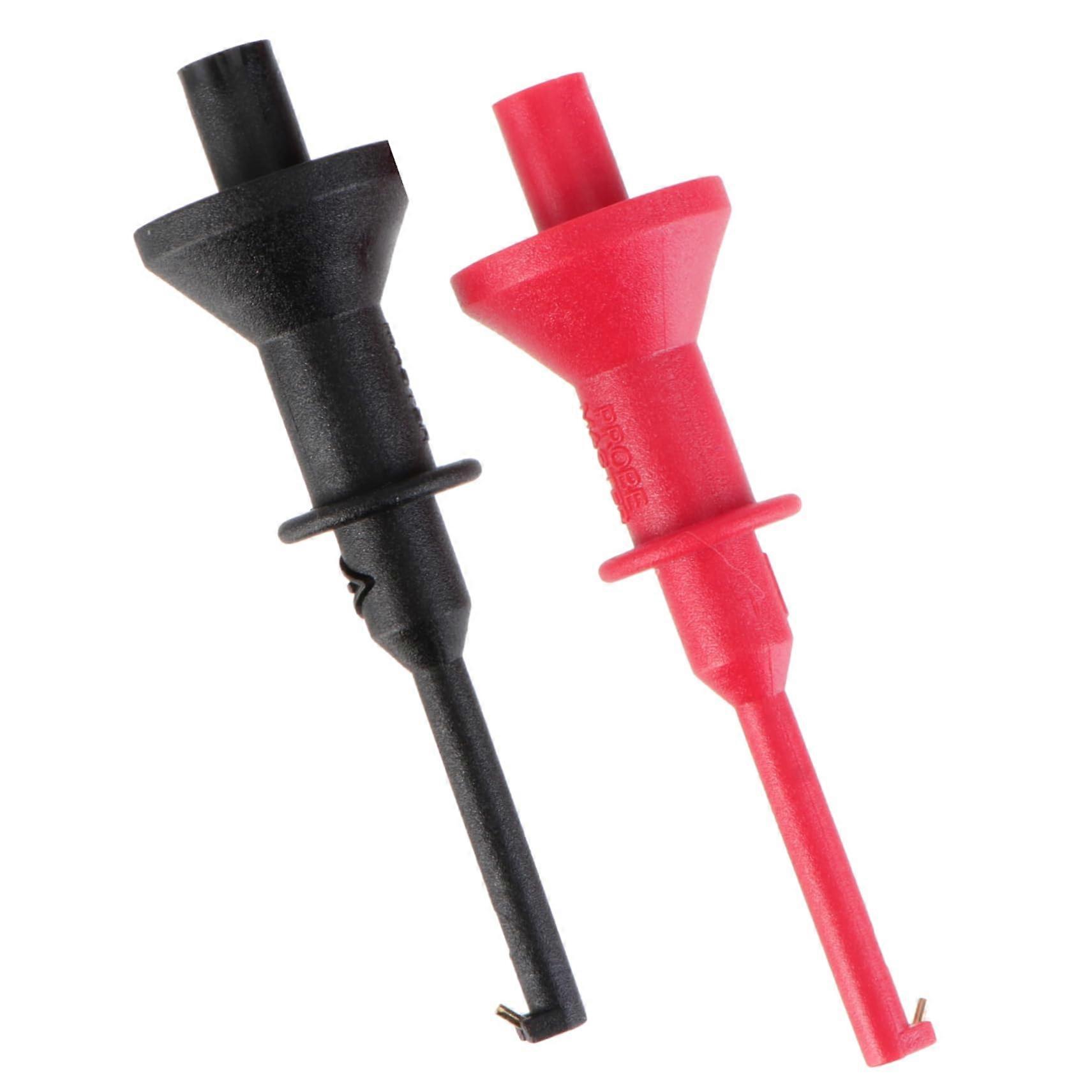 2 pieces multimeter test hook clips with plug, red and black, for precise electronics testing and repairs of ICs and devices.
