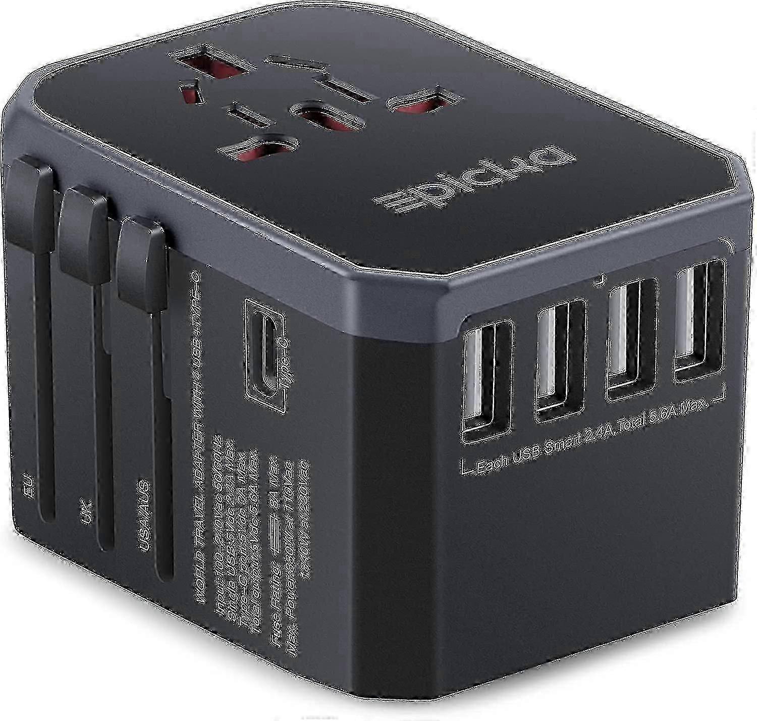 Universal Travel Adapter One International Wall Charger Ac Plug Adaptor With 5.6a Smart Power And 3.0a Usb Type-c For Usa Eu Aus ( Grey ) C hwy