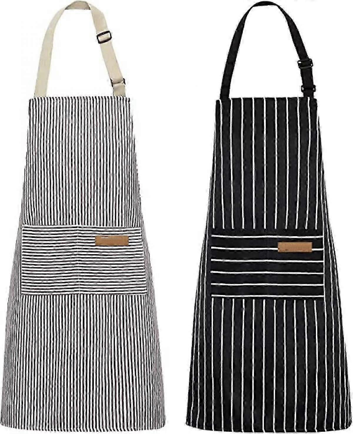2er-Pack Küchenschürzen, verstellbare weiche Kochschürze mit 2 Taschen für Männer Frauen (schwarz/braun gestreift)