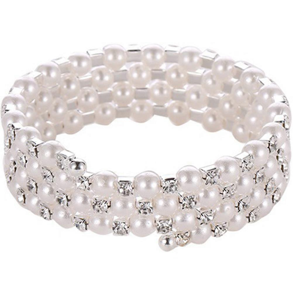 Elegant Pearl Bangle Bracelet with Rhinestones and Alloy for Women White Size Fits Most