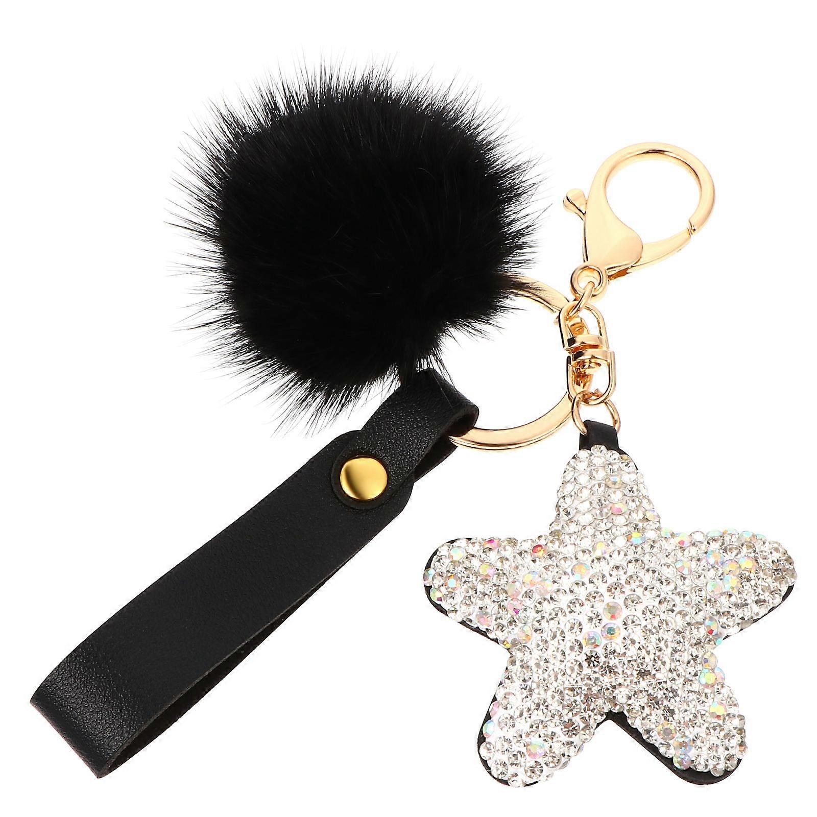 Portable Key Ring with Metal Buckle Pendant for Adornment Black Small Size Creative FivePointed Star Shape