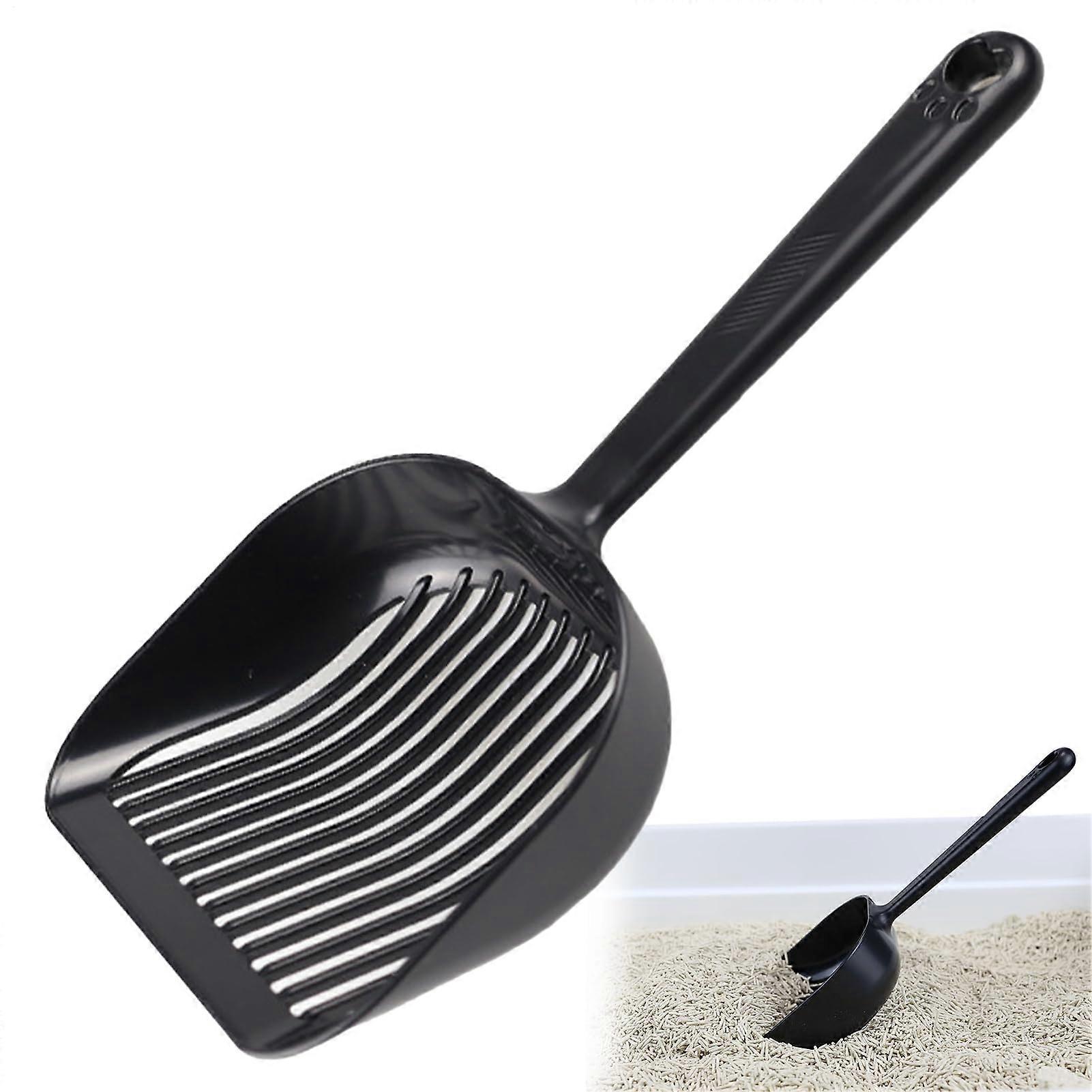 Cat litter scoop, deep scoop for cats, nonslip handle and ergonomic design, long handle for sifting waste with opening, black.