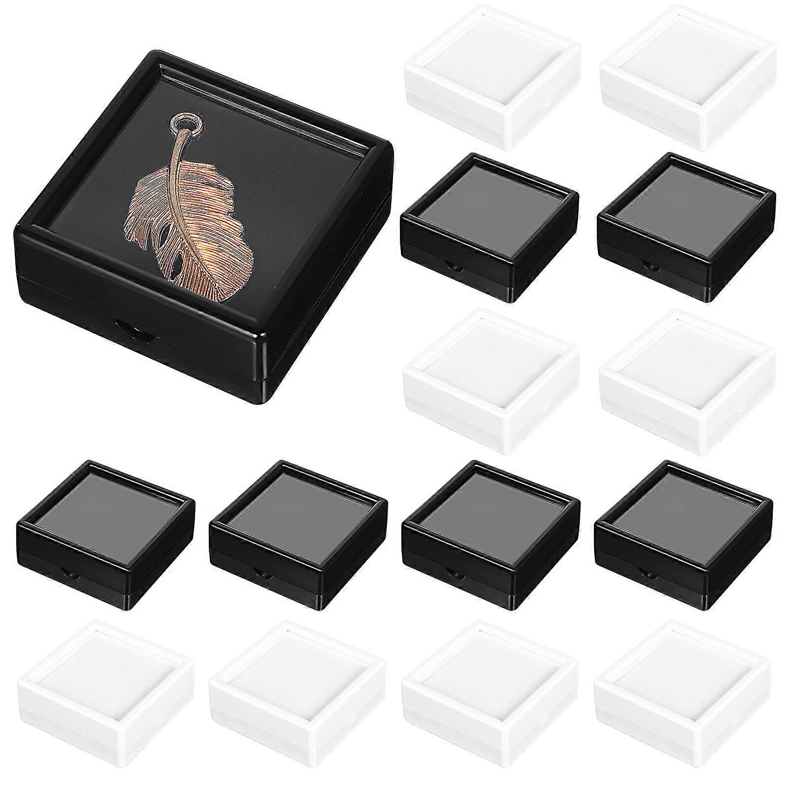 20 Pcs Square Display Boxes with Sponge Cushion and Clear Lids for Gemstones Jewelry Badges Coins