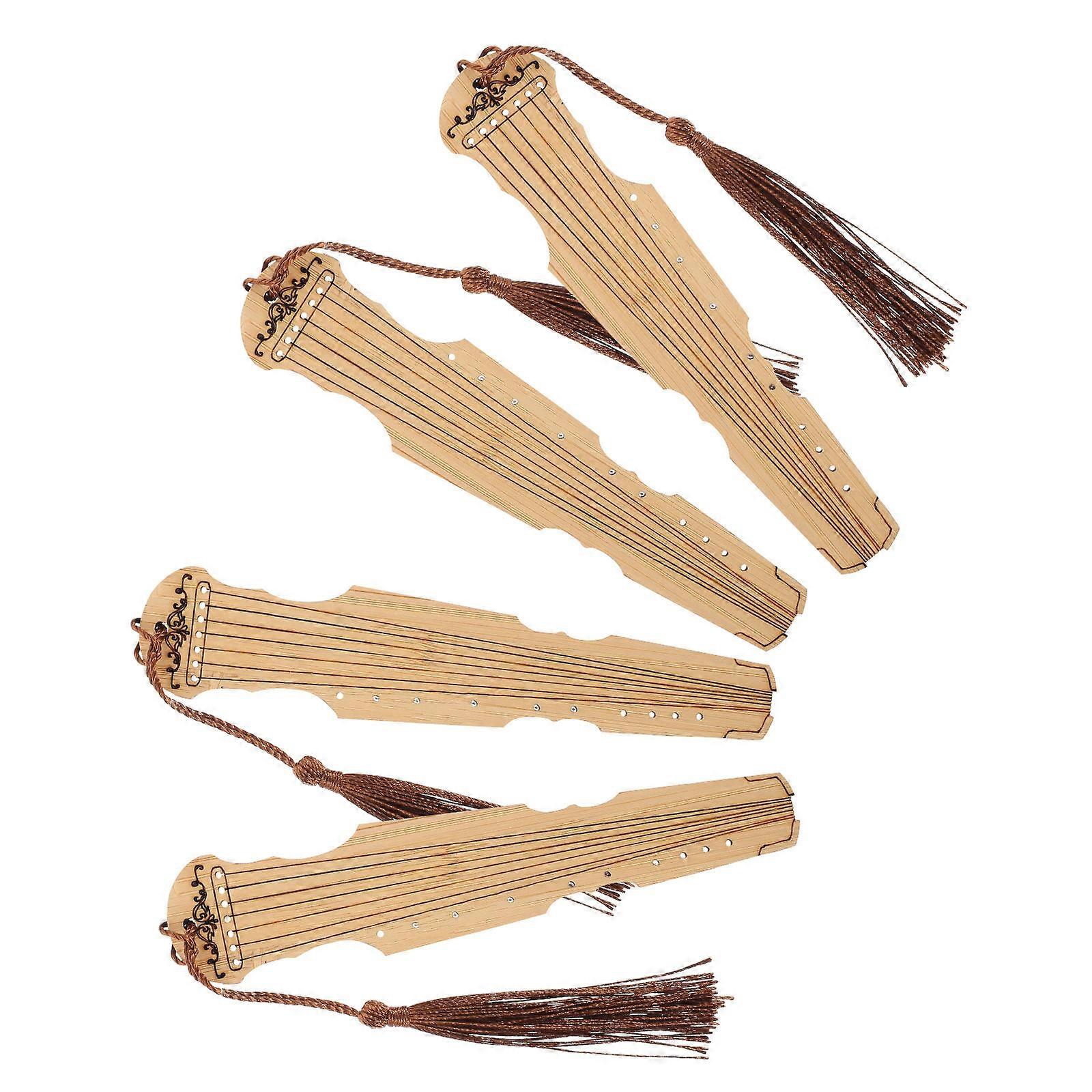Bamboo Bookmarks for Adults with Guqin Shaped Design Brown Color Lightweight Safe Deluxe Book Page Markers 4pcs