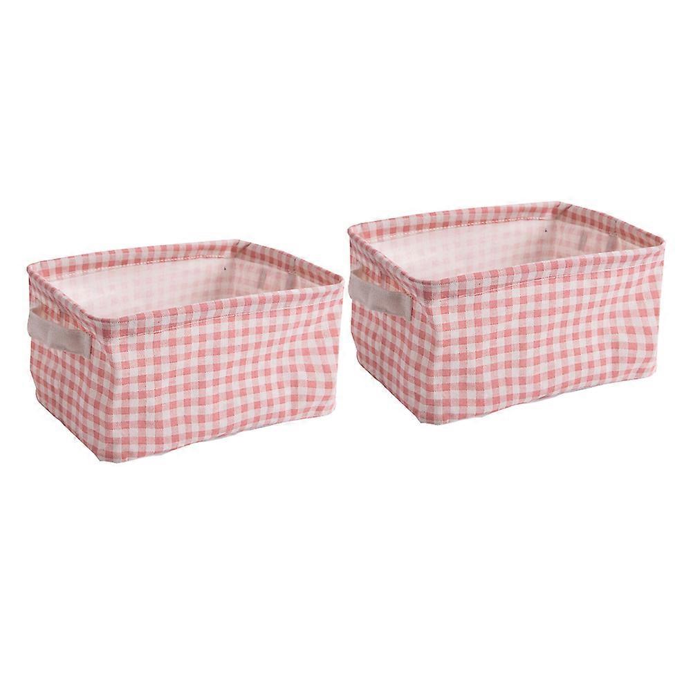 Woven Storage Basket Fabric Storage Box Home Supplies Rectangular Pink and White Striped Table Cleaning 2Pcs