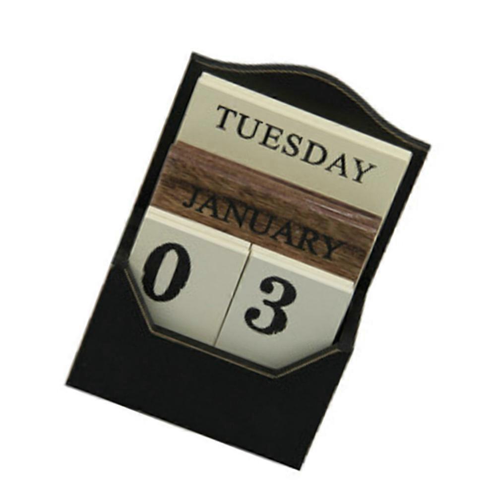 Stylish Black Wooden Desk Calendar for Home Decoration with Perpetual Date Display and Rustic Finish 4 Felt Pads