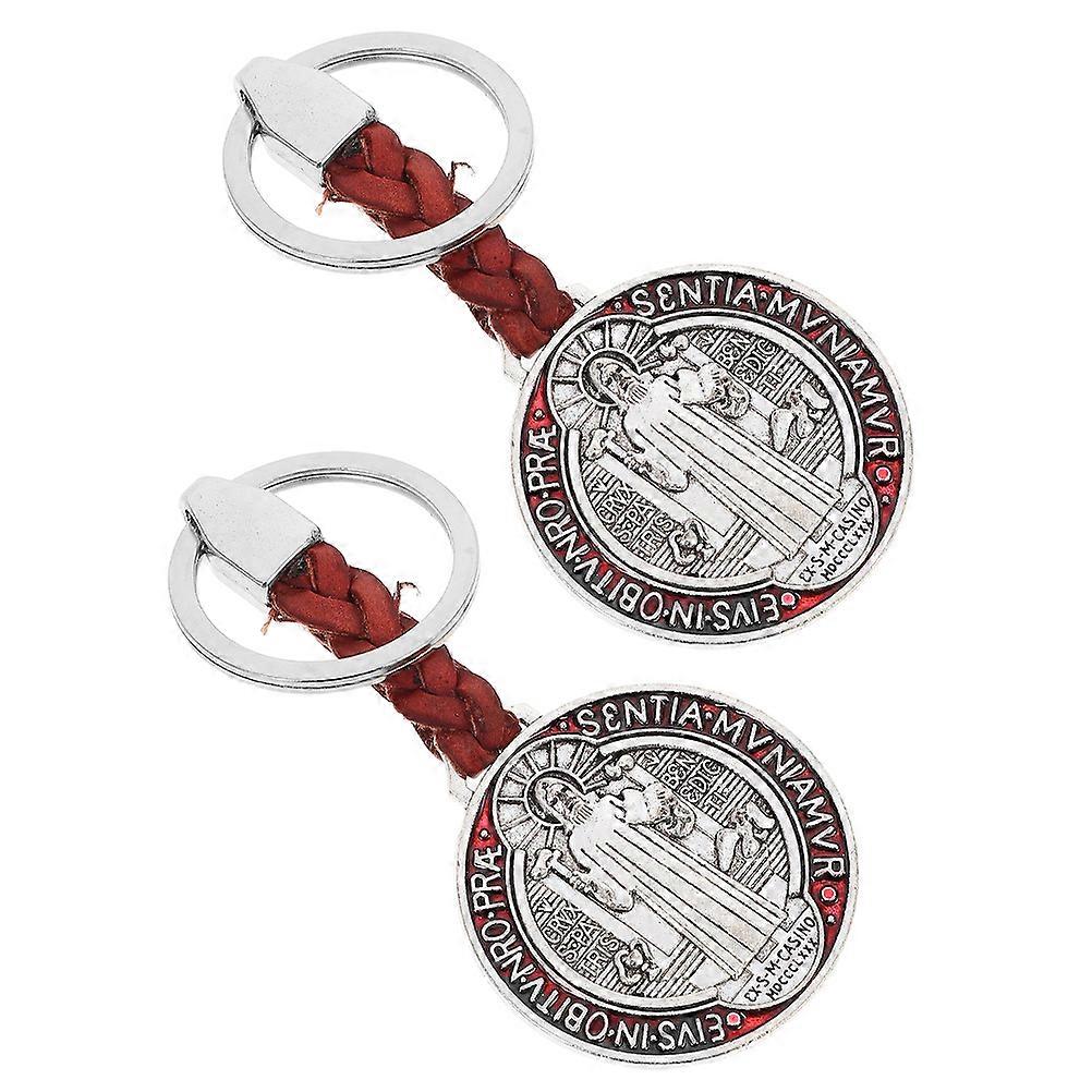 Saint Benedict Medal Keychain Crafted in Durable Metal for Home Use and Everyday Style 2pcs Red