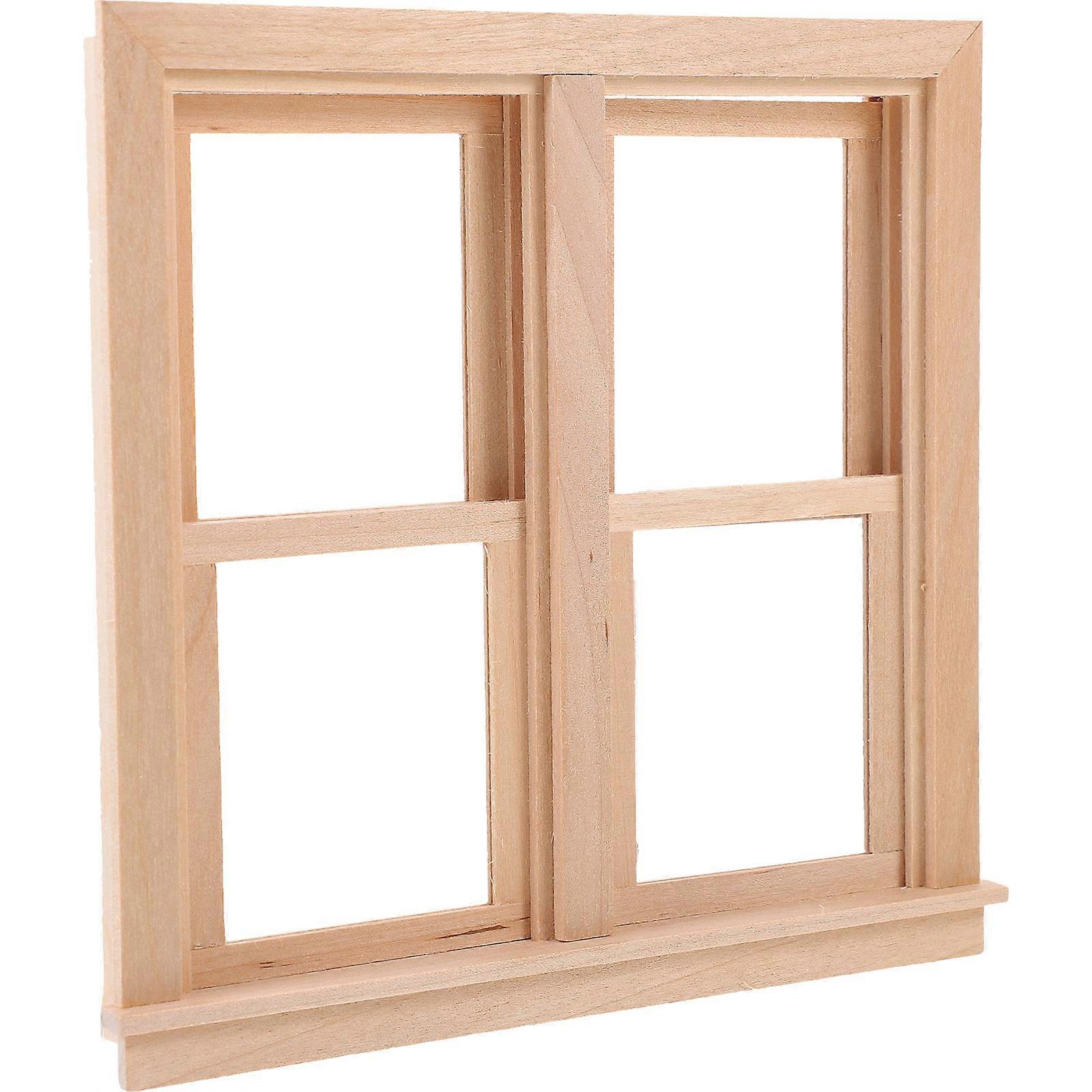 Beige Mini Wooden Window for Dollhouse Decoration with Carvings and Realistic Design 12pane Blank Wood