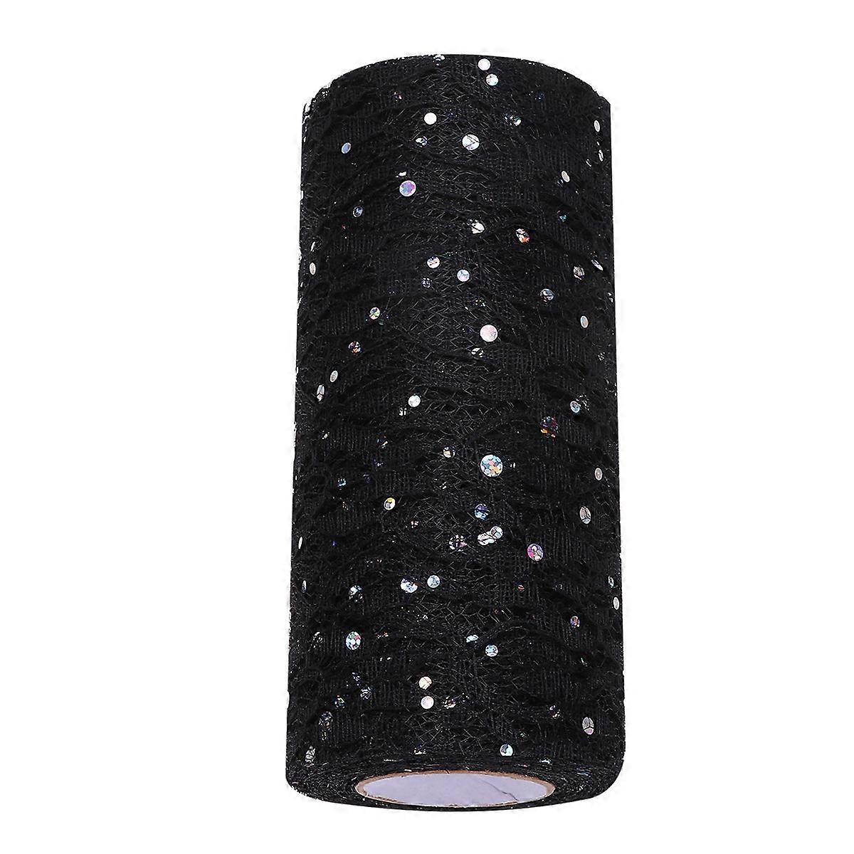Black Polyester Tulle Roll for Decoration with Sparkling Ornaments 15cm x 10Yards