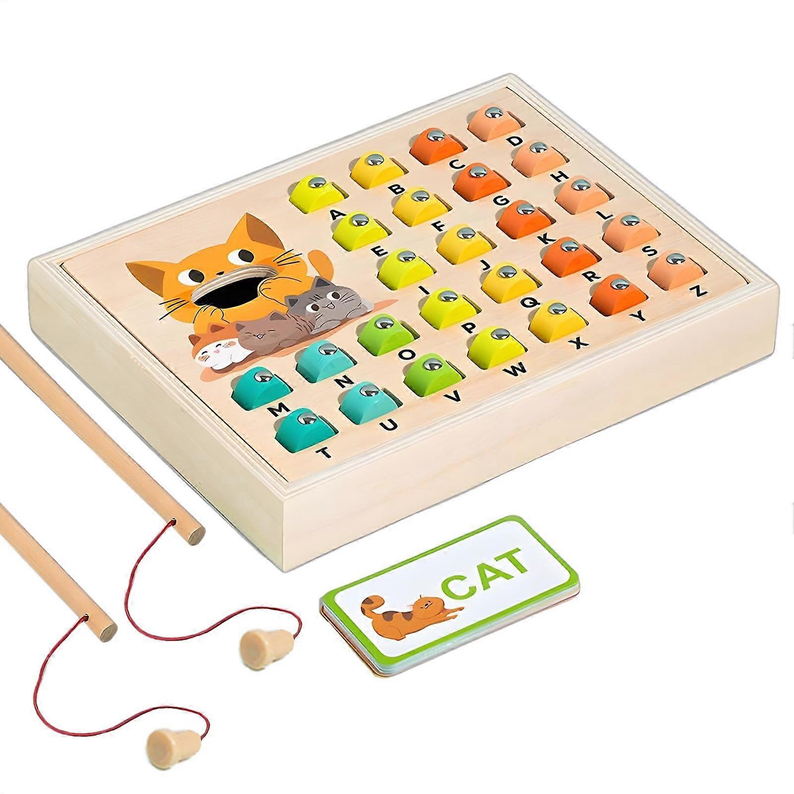 Magnetic fishing game, kids fishing game, wooden magnetic toddler fishing game, letters and numbers to enhance learning skills, fine motor skills